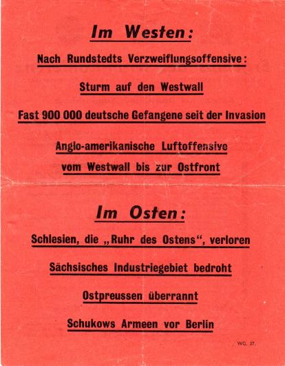 Allied Leaflet - Im Westen: Nach Rundstedts Verzweiflungsoffensive: