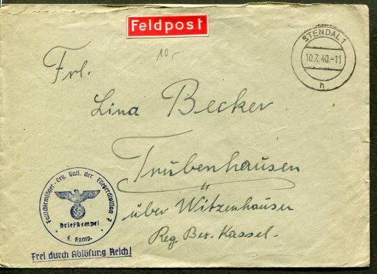 Feldpost Envelope 4/Fallschirmjäger Erganzungs Battalion