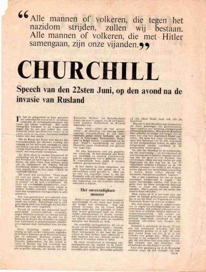 Allied Leaflet - 'Alle mannen of volkeren die tegen het nazidom strijden, zullen wij bestaan. alle mannen of volkeren die met Hitler samengaan, zijn onze vijanden' CHURCHILL