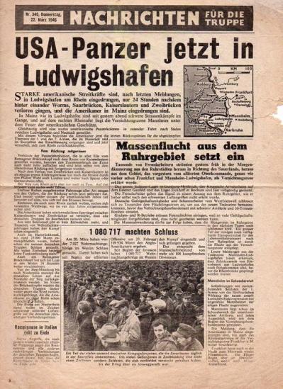 Allied Leaflet - Nachrichten für die Truppe - Nr. 340, Donnerstag 22 März 1945