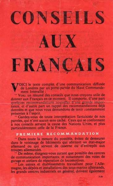 Allied leaflet - Conseils aux Francais