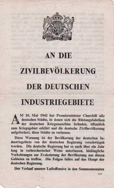 Allied Leaflet - An die zivilbevolkerung der deutschen Industriegebiete