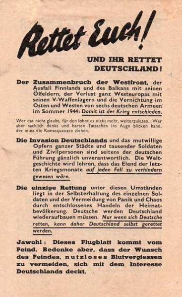 Allied Leaflet - Rettet Euch! Und Ihr rettet Deutschland