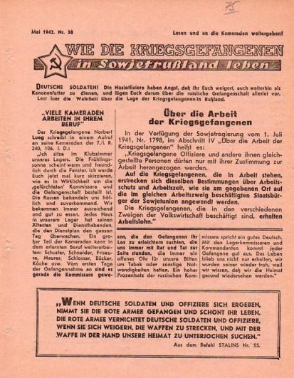 Russian Leaflet -Wie die Kriegsgefangene in Sowjetruɮland leben - Mai 1942. Nr.38