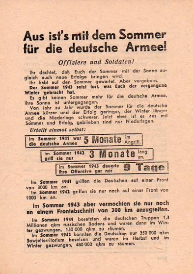 Russian Leaflet - Aus ist's mit dem Sommer fur die deutsche Armee!