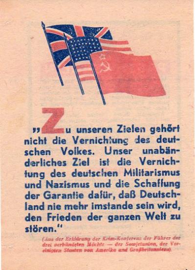 Russian leaflet - Zu unseren Zielen gehort nicht die Vernichtung des deutschen Volkes.