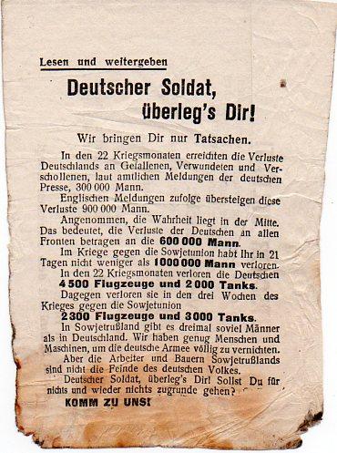 Russian Leaflet - Deutscher Soldat, uberleg's dir!