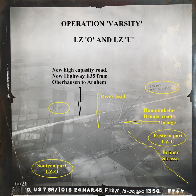Original Operation Varsity Aerial photo of Landing Zone O and U at Hamminkeln, March 24, 1945