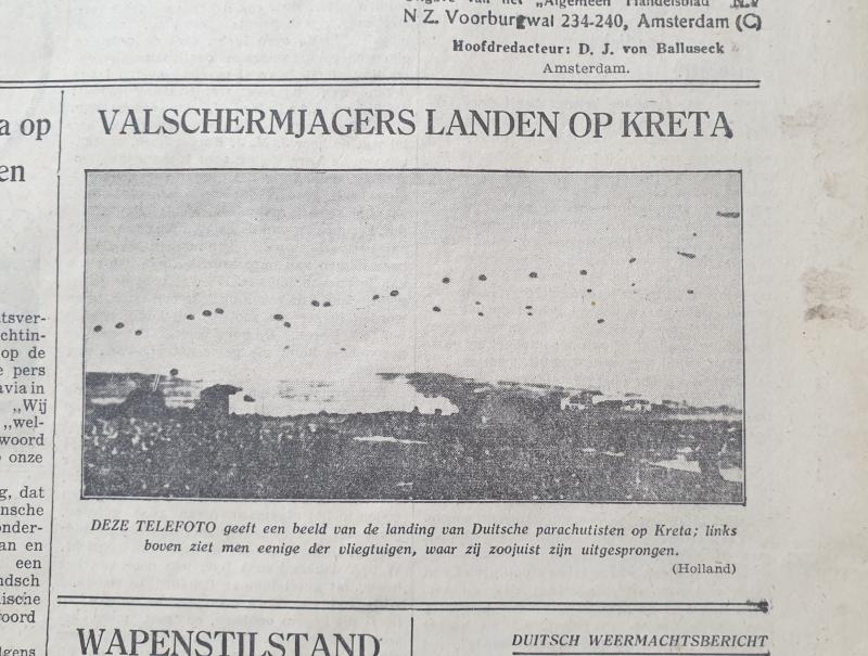 Dutch Newspaper ending Battle of Crete 3 June 1941.