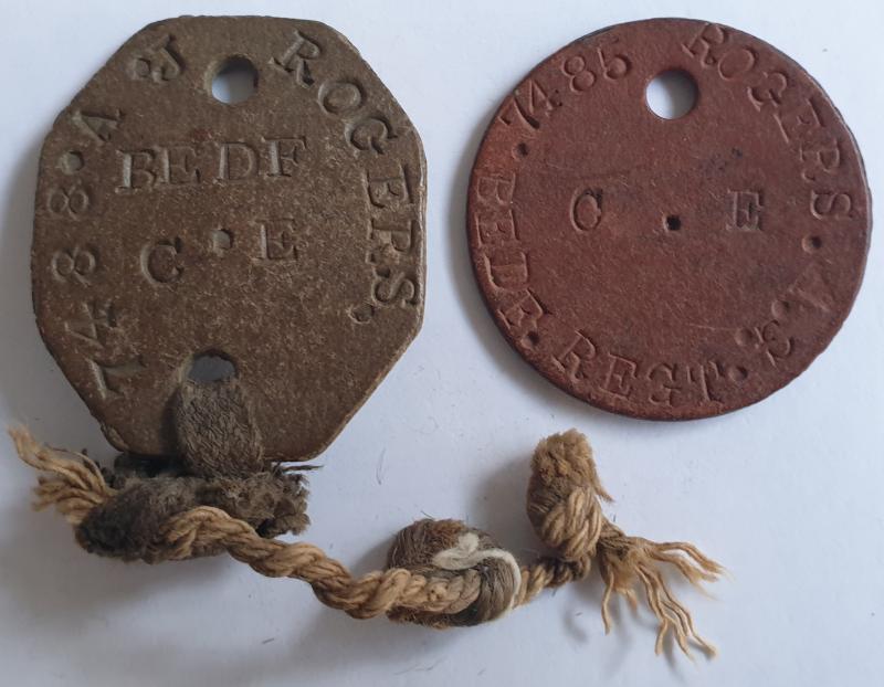 British Dog Tags - A.J. / A.G. Rogers, Bedfordshire and Hertfordshire Regiment