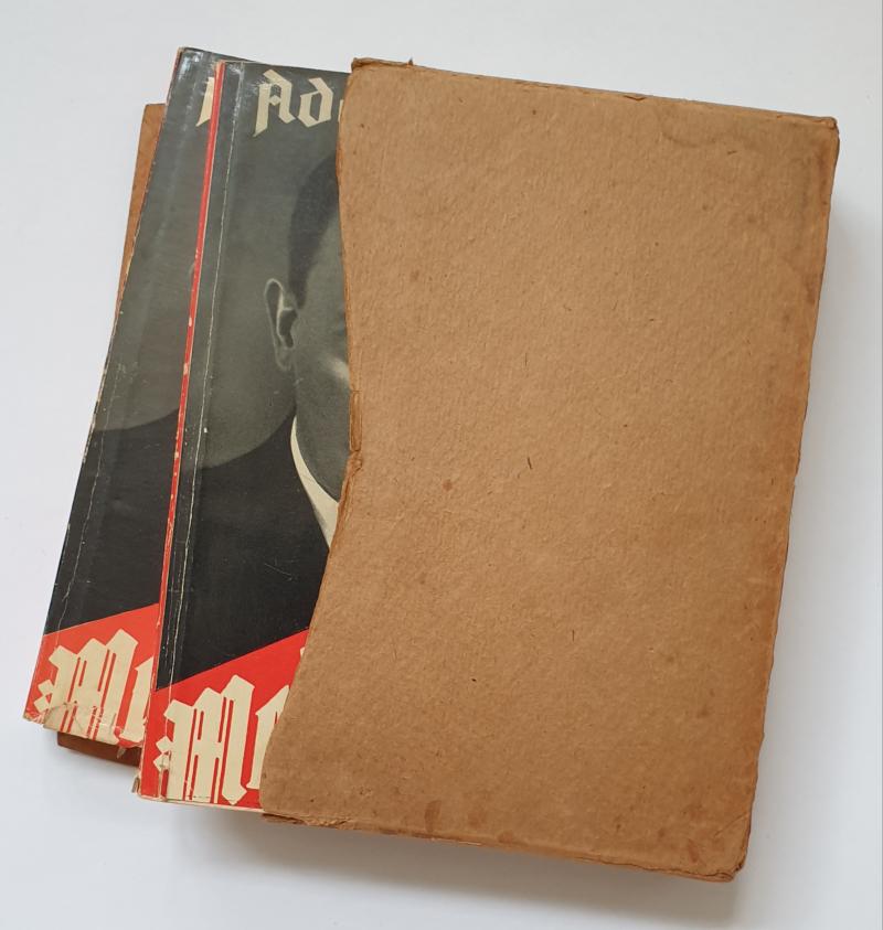 A rare copy of Mein kampf 1937 in two volumes still in original cardboard box.